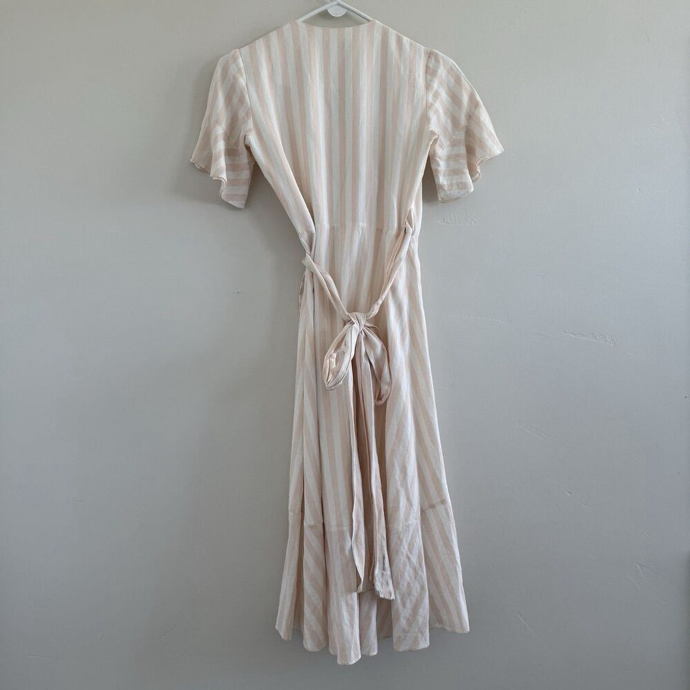 RP Rachel Parcell Women Midi Dress Pink peach Sheer Ruffle Sleeves wrap Lined XS - Picture 9 of 11